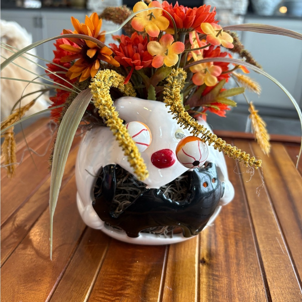 Halloween Ceramic Pumpkin Googly Eyed Planter